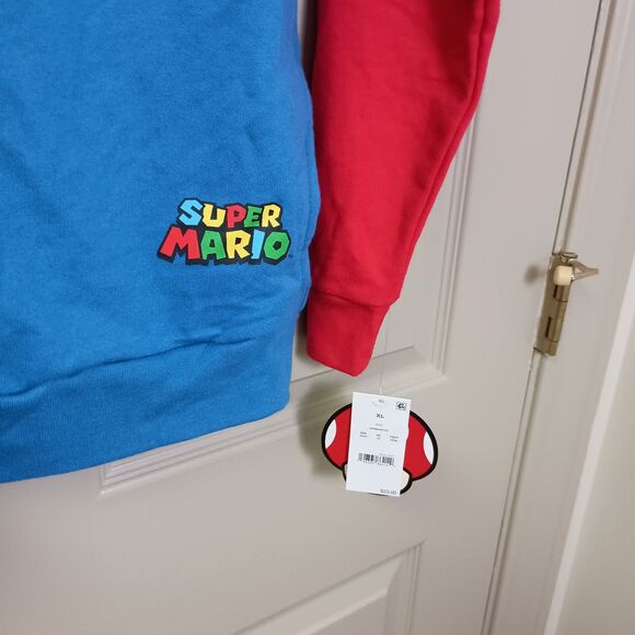 Nintendo Supermario Mario Style Boys XL Zip Up Hoodie NWT Red Blue - Picture 3 of 5